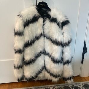 White and black striped faux fur